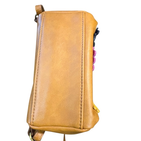 Tan Fossil Small Backpack/Crossbody with Colorful Floral Appliqués - Picture 7 of 10